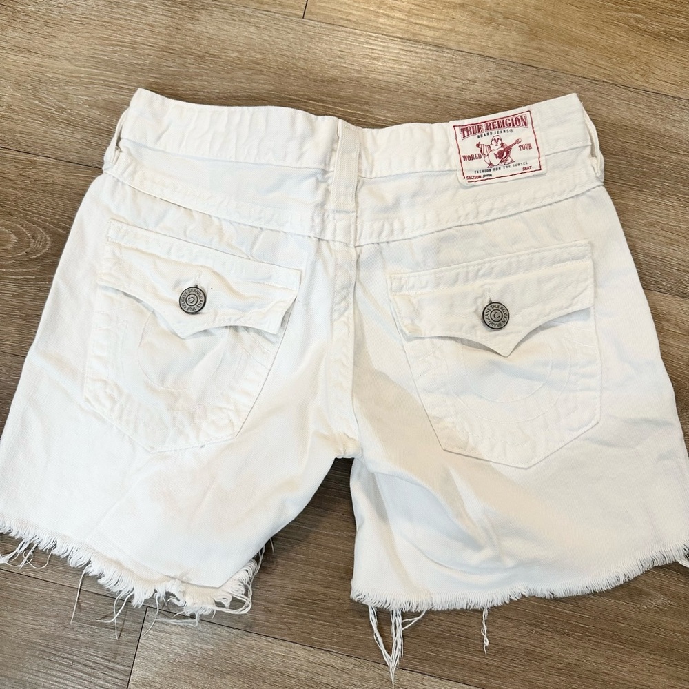 WOMENS TRUE RELIGION JOEY WHITE DENIM CUT OFF  SHORTS